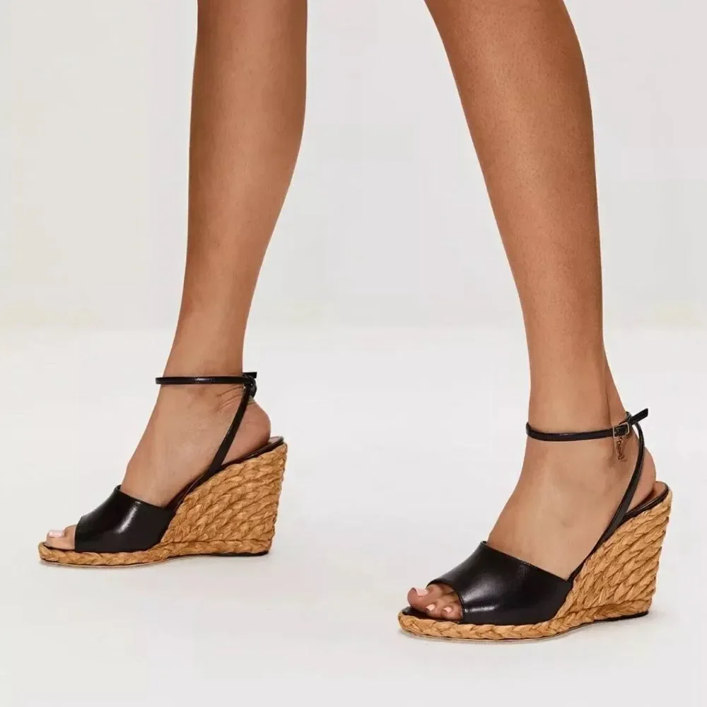 Saint Laurent Paloma 95 leather espadrille wedge sandals size 42 - Picture 3 of 16